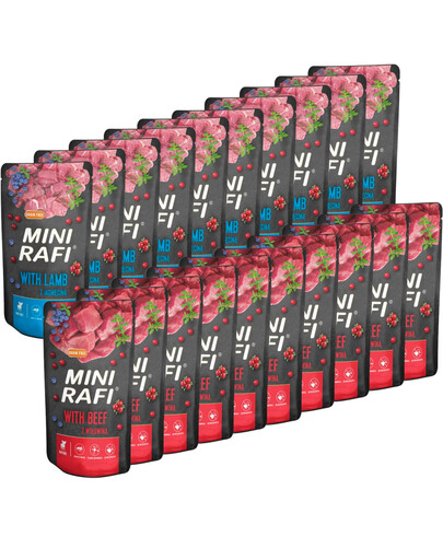 RAFI Mini Mix příchutí s hovězím a jehněčím 20x150 g krmivo pro psy malých plemen