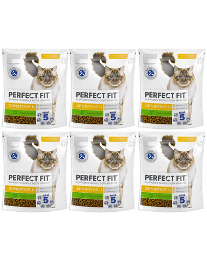 PERFECT FIT Sensitive 1+ 6x750 g sucha karma pełnoporcjowa dla dorosłych kotów bogata w indyka