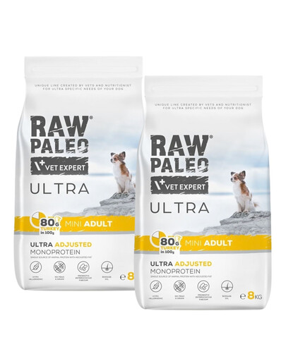 RAW PALEO Ultra Turkey Mini Adult 2x8kg pro dospělé psy malých plemen krůt