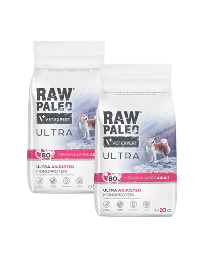 RAW PALEO Ultra Pork Medium&Large Adult 2x10 kg pro dospělé psy středních a velkých plemen – vepřové maso