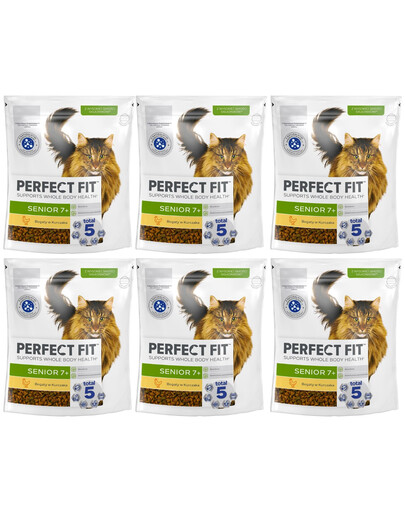 PERFECT FIT Senior 7+ 6x750 g sucha karma pełnoporcjowa dla starszych kotów bogata w kurczaka