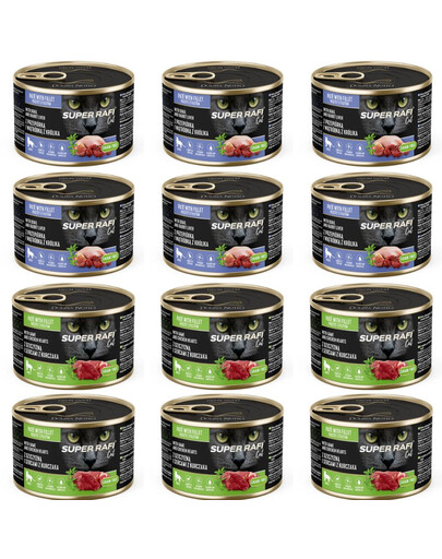 SUPER RAFI Cat Mix 2 příchutě 12x185g mokré krmivo pro kočky