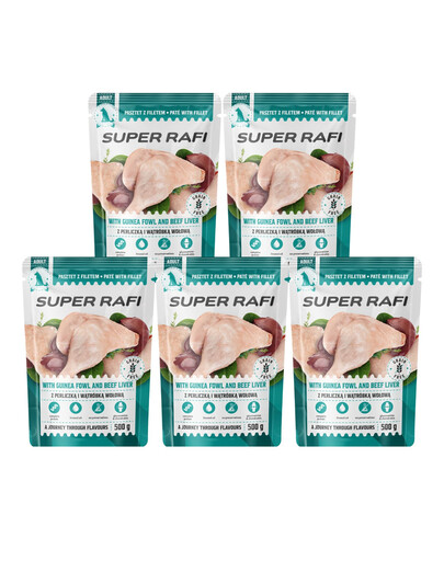 SUPER RAFI s perličkou a hovězími játry 5x500 g mokré krmivo pro psy