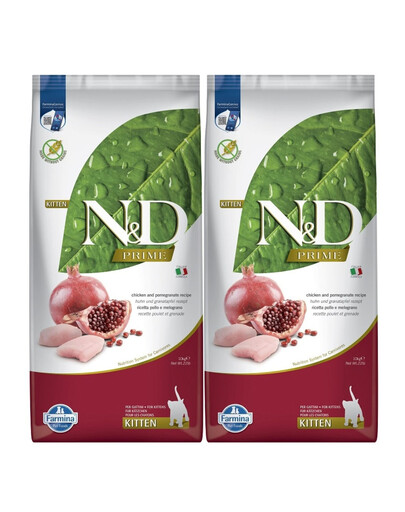 FARMINA N&D Prime Kitten 2x10 kg kuře s granátovým jablkem granule pro koťata a březí nebo kojící kočky
