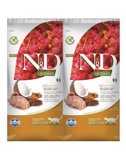 FARMINA N&D Quinoa Cat Skin Coat křepelčí krmivo 2x5kg pro kožní problémy koček