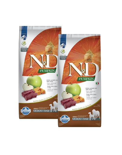 FARMINA N&D Pumpkin Venison & Apple Adult Medium & Maxi – suché krmivo pro psy, 2x12 kg