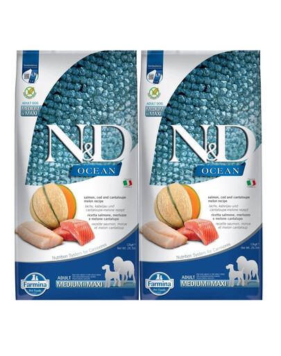 FARMINA N&D Ocean Dog Adult Medium & Maxi losos, treska, dýně a meloun cantaloupe 2x12 kg losos, treska, dýně, meloun cantaloupe