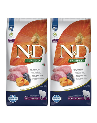 FARMINA N&D Pumpkin Dog Adult Giant Maxi lamb & bluberry 2x12 kg krmivo pro dospělé psy velkých plemen s jehněčím masem