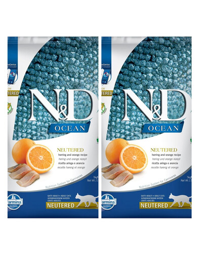 FARMINA N&D Ocean Cat Neutered Adult Herring & Orange 2x5 kg – sleď a pomeranč pro kastrované kočky