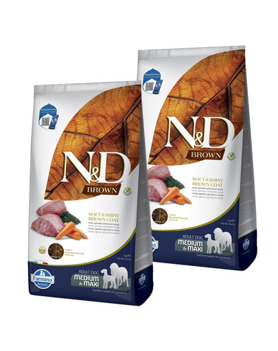 FARMINA N&D Brown Dog Adult Medium Maxi Jehněčí, spirulina, mrkev 2×7 kg