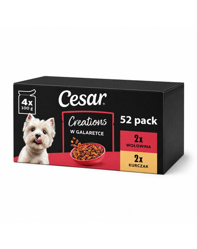 CESAR Creations Kuřecí s hráškem a Hovězí s mrkví v želé 52x100 g krmivo pro dospělé psy