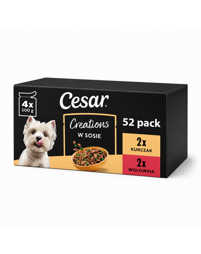 CESAR Creations Kuřecí s hráškem a Hovězí s mrkví v omáčce 52x100 g krmivo pro dospělé psy