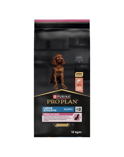PURINA PRO PLAN Sensitive Skin Large Athletic Puppy 12 kg bohaté na lososa, suché krmivo pro štěňata