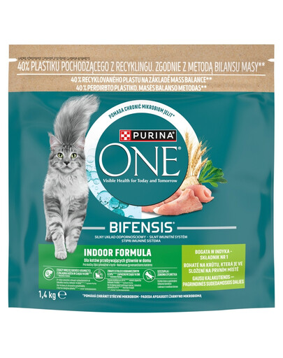 PURINA ONE Bifensis Indoor Formula 1,4 kg bohaté na krůtu, krmivo pro dospělé kočky