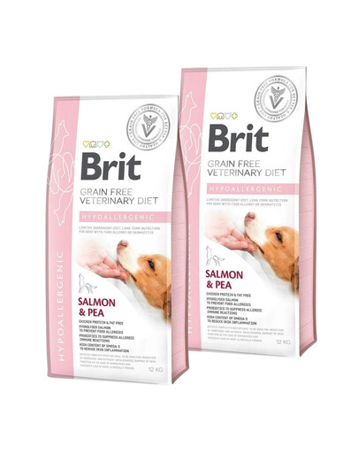 BRIT Veterinary Diets Dog Hypoallergenic 2x12 kg hypoalergenní veterinární krmivo pro psy s potravinovými alergiemi a intolerancí