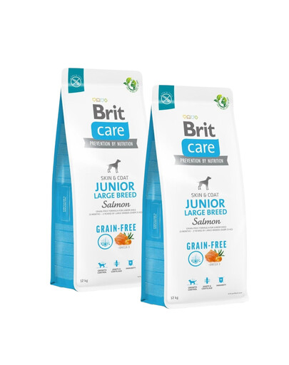 BRIT Care Grain-free Junior Large Breed suché krmivo s lososem 2x12 kg