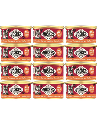 VOSKES Jelly Tuna with Shrimp 12x85 g100% tuňák s krevetou v želé, doplňkové krmivo pro kočky