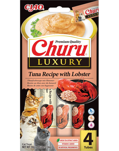 INABA Churu Cat Luxury krémový kočičí pamlsek s tuňákem a humrem 4x14 g