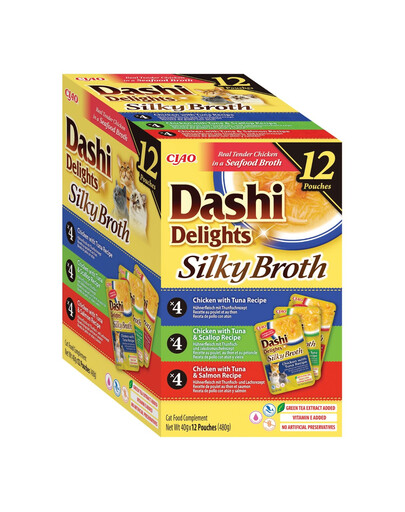 INABA Cat Dashi Delights Silky Broth Mix příchutí s kuřecím masem a tuňákem 12x40 g