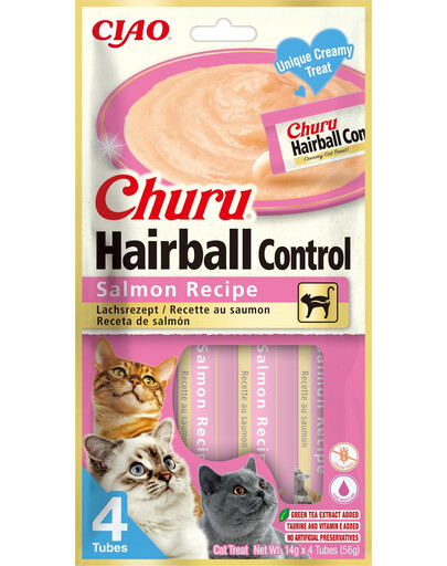 Inaba Churu Hairball Control Salmon 14g Losos pro kočky, mokrý pamlsek, který pomáhá s trichobezoáry