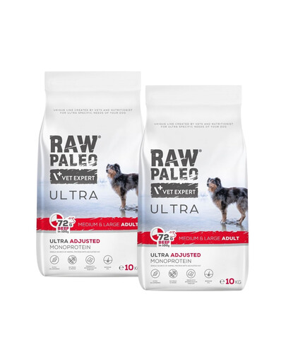 RAW PALEO Ultra Beef Medium&Large Adult 2x10kg pro dospělé psy středních a velkých plemen, hovězí