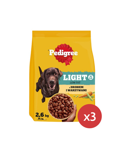 PEDIGREE Adult Light s drůbežím masem a zeleninou 3 x 2,6 kg nízkokalorické suché krmivo pro psy
