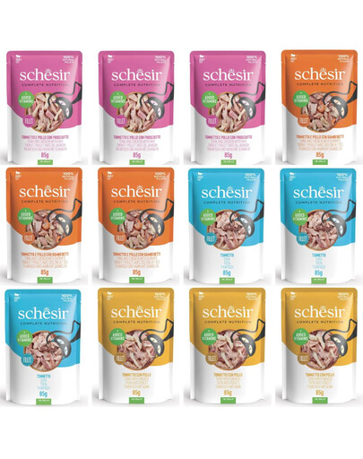 SCHESIR Kočičí sada Mix 4 příchutí 12x85g