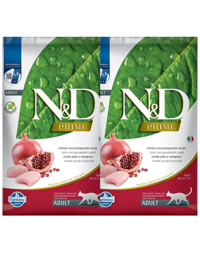 FARMINA N&D Prime Chicken & pomegranate Adult Cat 2x5 kg krmivo pro kočky s kuřecím masem
