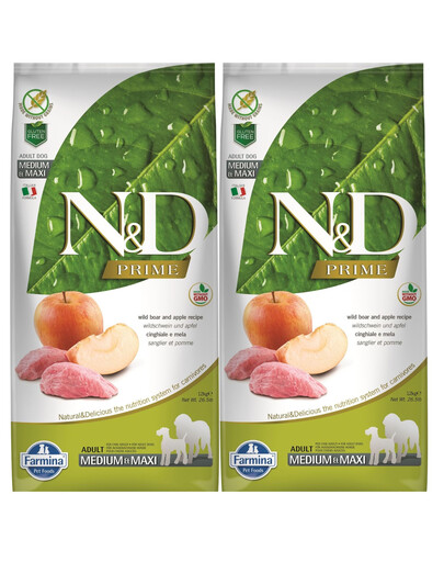 FARMINA N&D Prime Dog Adult Medium & Maxi Wild boar & apple 2x12 kg