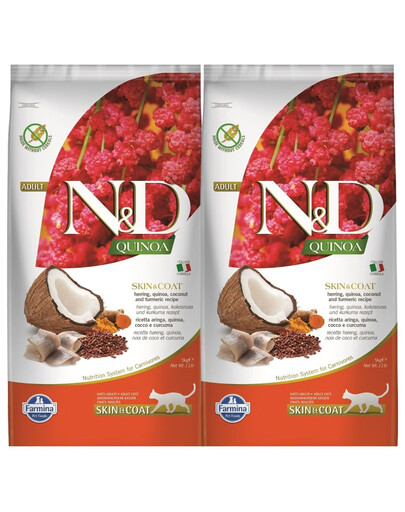 FARMINA N&D Quinoa Cat Skin&Coat Herring 2x5 kg krmivo pro dospělé kočky se sleděmi