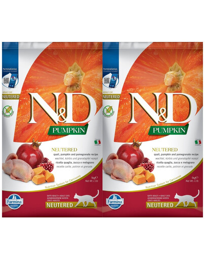 FARMINA N&D Pumpkin Quail & Pomegranate Cat Neutered krmivo pro kastrované kočky 2x10 kg