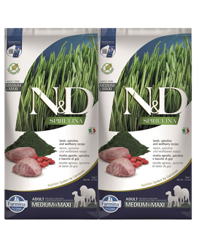 FARMINA N&D Spirulina Adult Medium&Maxi Lamb & Wolfberry 2x7 kg