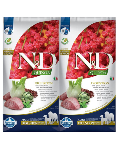 FARMINA N&D Quinoa Dog Adult Medium&Maxi Digestion Lamb & Fennel 2x7 kg