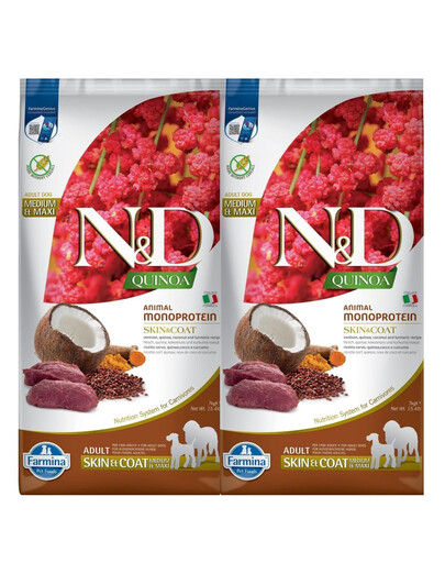 FARMINA N&D Quinoa Dog Adult Medium&Maxi Skin&Coat Venison & Coconut 2x7 kg