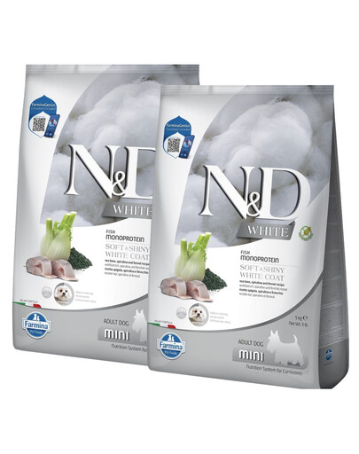 FARMINA N&D White Dog Adult Mini Sea Bass, Spirulina, Fennel 2X5 kg