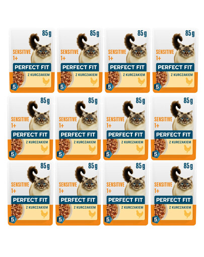 PERFECT FIT Sensitive 1+ s kuřetem 12x85g krmivo pro dospělé kočky s přecitlivělostí na krmivo