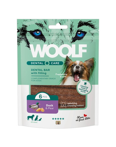 Woolf Dental Bars Duck & Pear 108g Kachna s hruškou pro psy, suchý pamlsek na zoubky