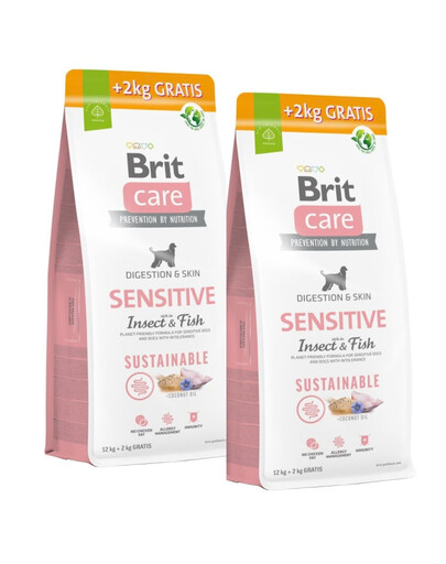 BRIT Care Sustainable Sensitive Insect Fish pro dospělé psy s hmyzem a rybami 2x12+2 kg ZDARMA