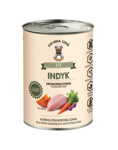 KUCHNIA SZEFA Fit Indyk 400 g niskotłuszczowa, monoproteinowa karma dla psów wszystkich ras