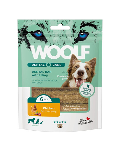 Woolf Dental Bars Chicken & Cranberry 108 g – Kuře s brusinkami pro psy, zubní pamlsek, čištění zubů a svěží dech