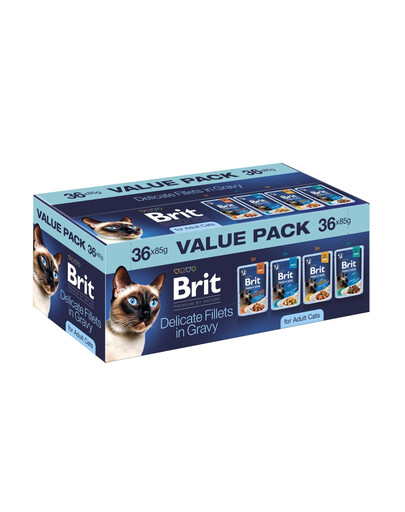 BRIT Premium by Nature Cat Adult Fillets in Gravy Value Pack 36x85 g mięsne i rybne fileciki w sosie, mokra karma dla kotów