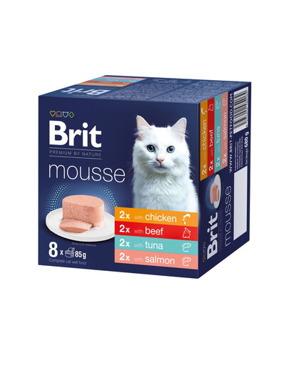 BRIT Premium by Nature Cat Mousse Multipack Mix 8x85 g mus z kurczakiem, wołowiną, tuńczykiem i łososiem dla kotów