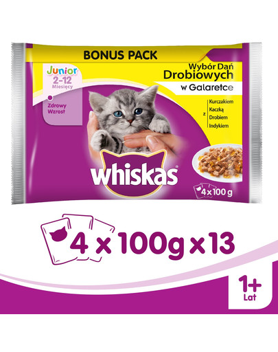 WHISKAS Junior drůběž v želé 4x 0.1Kg x13