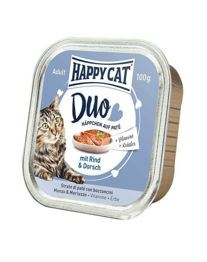 HAPPY CAT Duo set, Hovězí a treska 100 g
