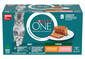 PURINA ONE Adult Terrine 4x85g s kuřetem a mrkví a s lososem a mrkví Kapsičky pro kočky