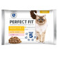 PERFECT FIT Sensitive 1+ 4x85g kapsičky v omáčce s kuřecím masem a lososem pro dospělé kočky